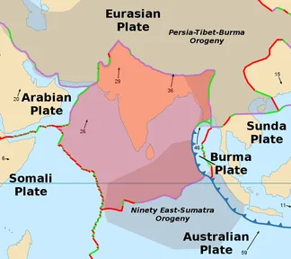 A map of the Indian plate, with India, Nepal’s southern edge and the ocean floor around it