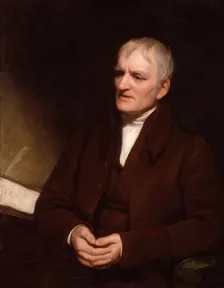 A painted portrait of John Dalton in 1835, with white hair