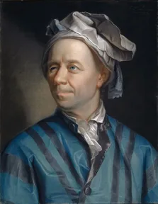 A painted portrait of Leonhard Euler in a cap