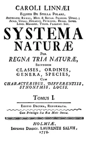 The title page of Linnaeus’s Systema Naturae, in Latin