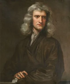 A painted portrait of Isaac Newton in 1689, with long gray hair
