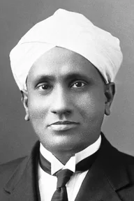 A photograph of C. V. Raman in a turban
