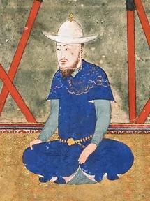 A Persian painting from his own time showing Ulugh Beg seated under a canopy