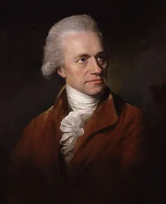 A painted portrait of William Herschel holding a drawing of Uranus’s orbit